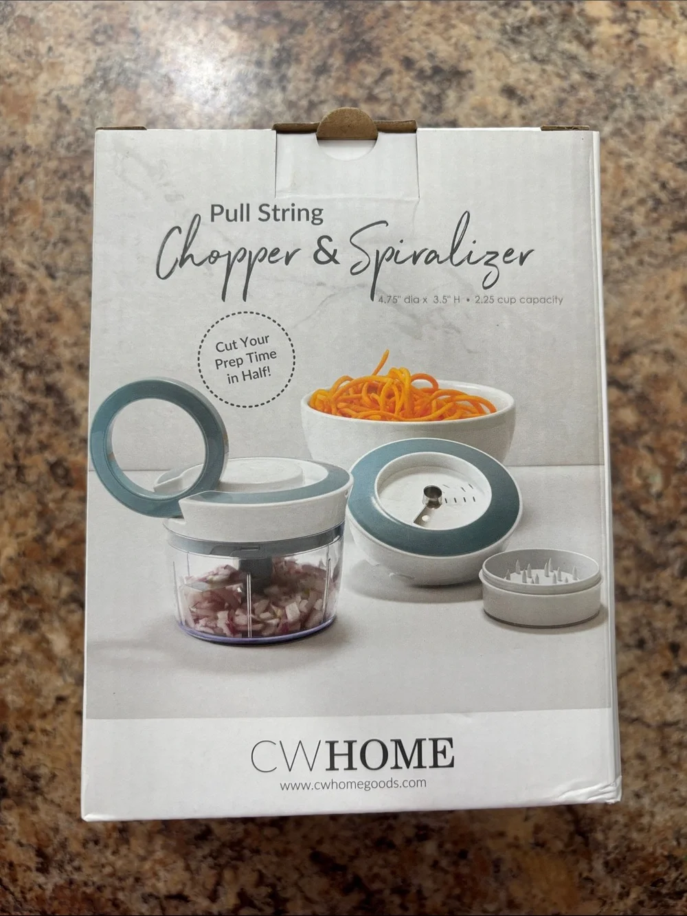 New in Box Pull String Chopper & Spiralizer - Sage Green